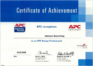APC Certificate of Achievement 2005 Hannes Sieverling